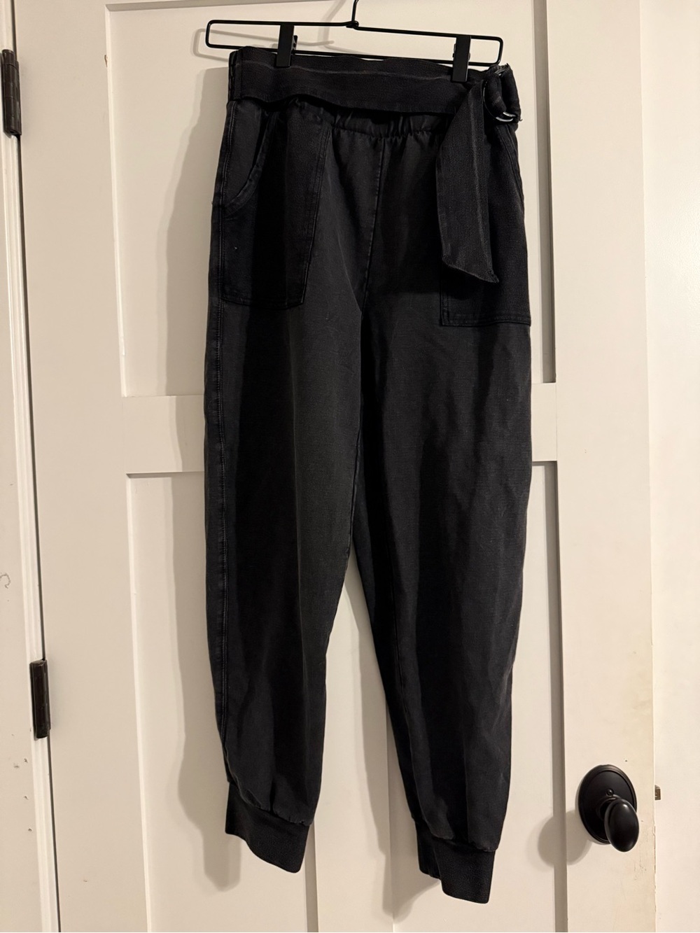Anthropologie Black Drawstring Jogger Pants with Tie Belt